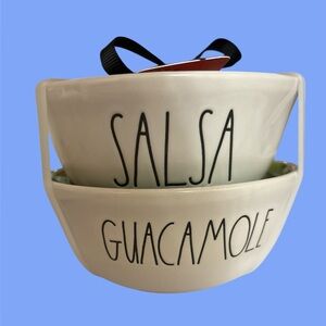 Rae Dunn SALSA GUACAMOLE Bowl Set White Ceramic NWT